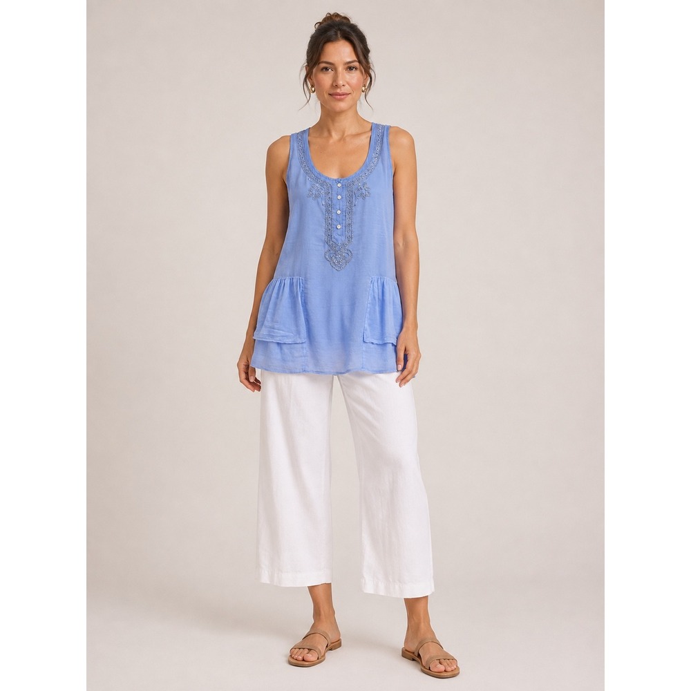 Banana Republic Womens Embroidered Sleeveless Cotton Tunic Top‎ Small Blue Boho